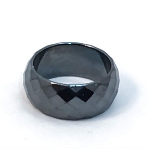 Cherryl's Jewelry - Wide Faceted Hematite Band Ring Cherryl's Jewelry - Wide Faceted Hematite Band Ring